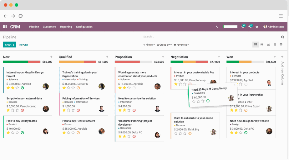 CRM Vy på scrum-vy.